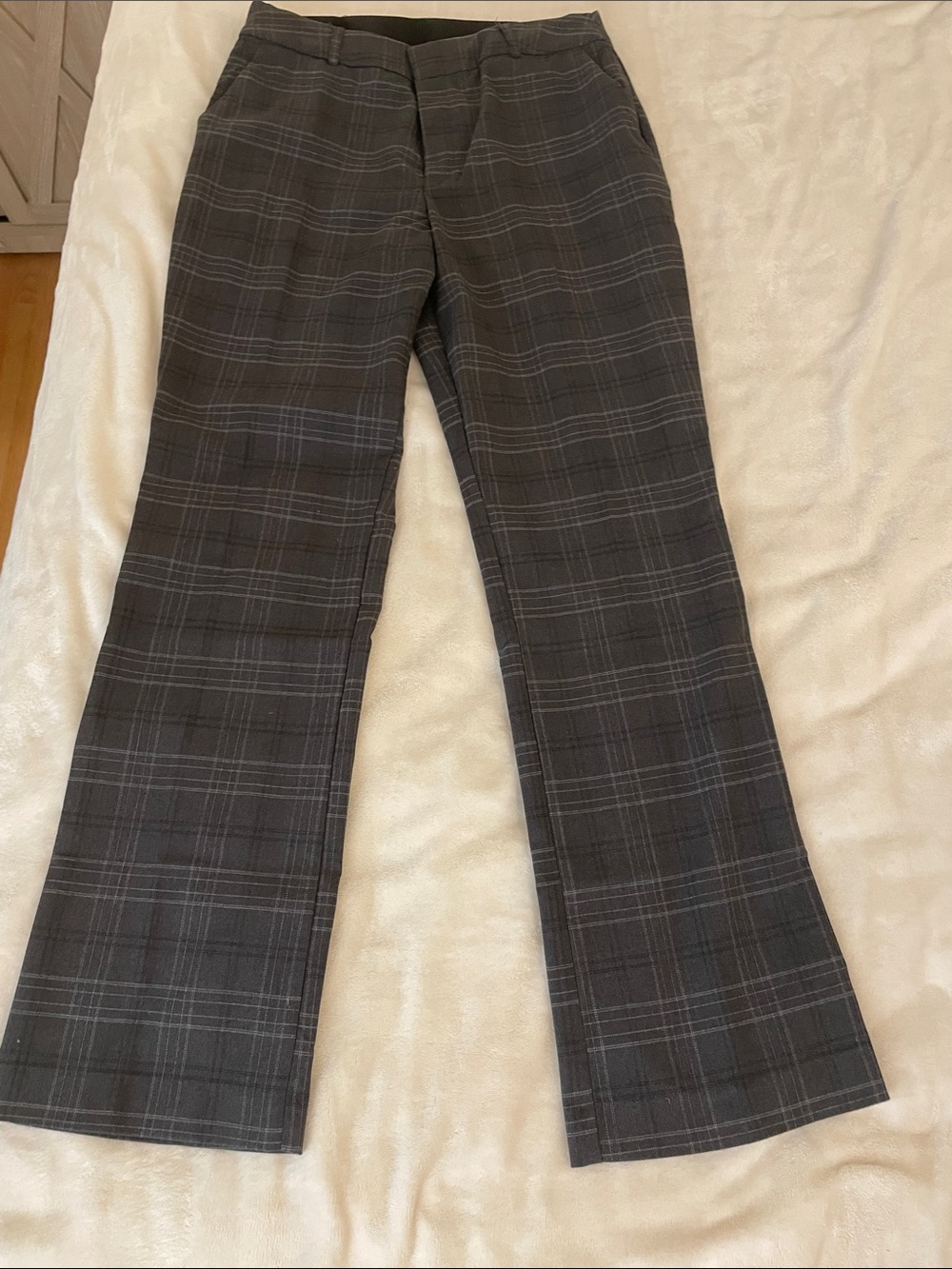 Nine West Women's Black Gray Plaid Boot Cut Trousers